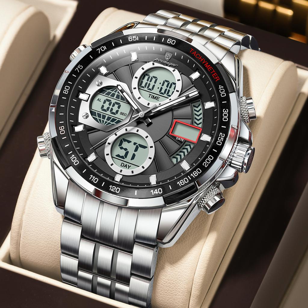 E108 Luxury Stainless Steel Multifunction Men Quartz Watch Alarm Calendar 30M Waterproof Luminous Watch for Men