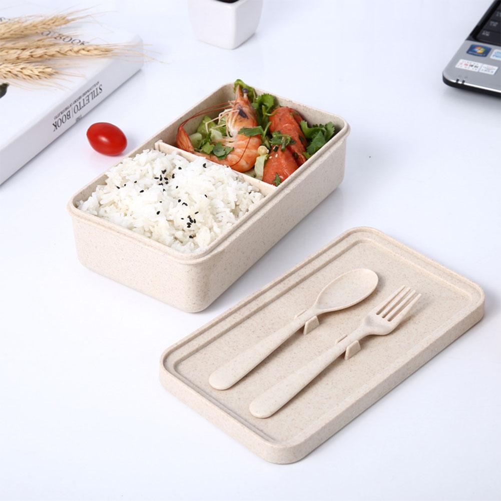 Portable Wheat Straw Lunch Boxs Containers with Compartments Knife Fork Picnic Food Container Microwave Bento Box