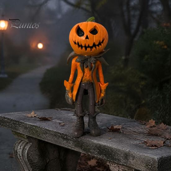 Seasonal Tabletop Display Resin Pumpkin Man Ornament, Handcrafted Desktop Figurine, Creative Small Halloween Gift Decoration Statues for Home