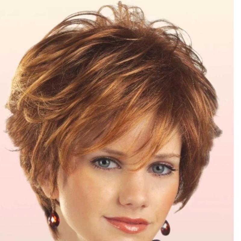 Perücke, Damenkurzhaar, gerade, modisch, voluminös, gemischtes synthetisches Haar, Gold