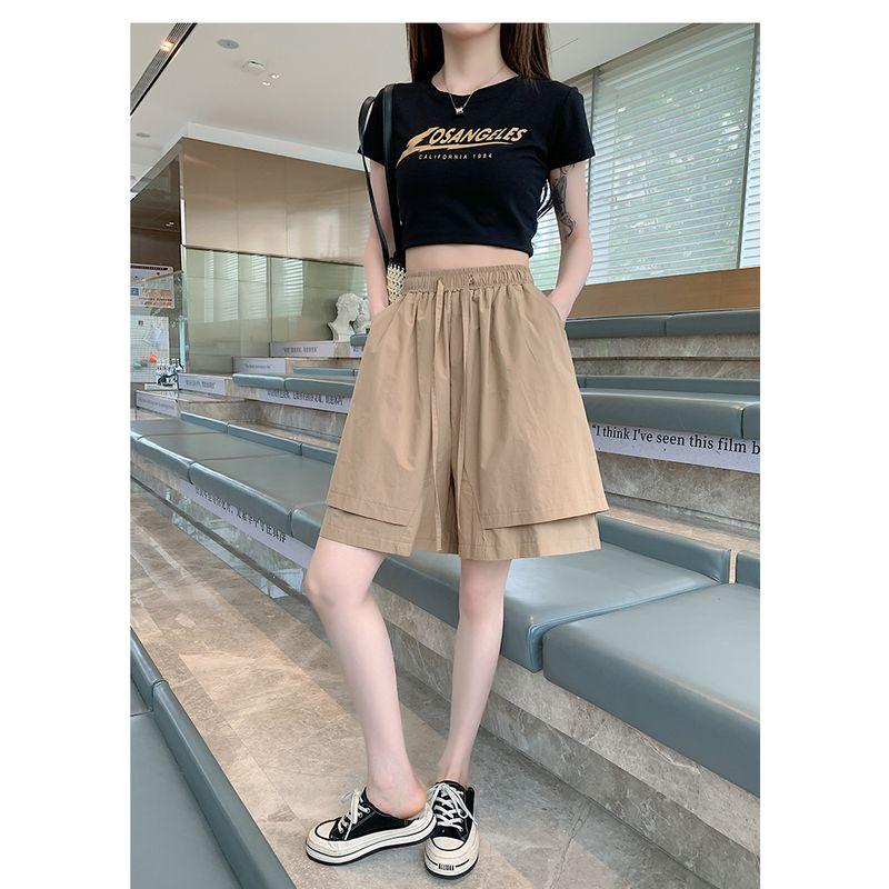 Sweet Student Summer New Plus size Retro Elastic High Waist Lace-up Casual Loose Wide Leg Cargo Cropped Pants Skirt