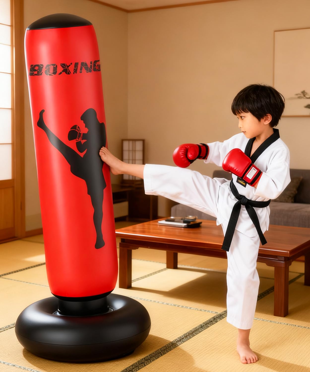 

X XBEN Inflatable Standing Punching Bag - Made of Reinforced PVC - Stable and Stands Right Even When Knocked Down - Perfect for Boxing, Kickboxing, Ka