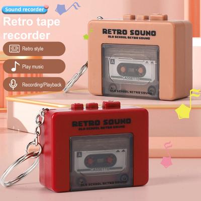 Retro Cassette Recorder Keychain Mini Music Player Toy Toddlers Boys Girls Sound Recording Toy Backpack Hanging Decoration