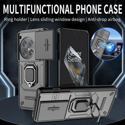 For OnePlus 12 5G Case Slide Camera Protect Armor Phone Case For Oneplus12 One Plus 12 5G Magnetic Metal Ring Stand Back Cover