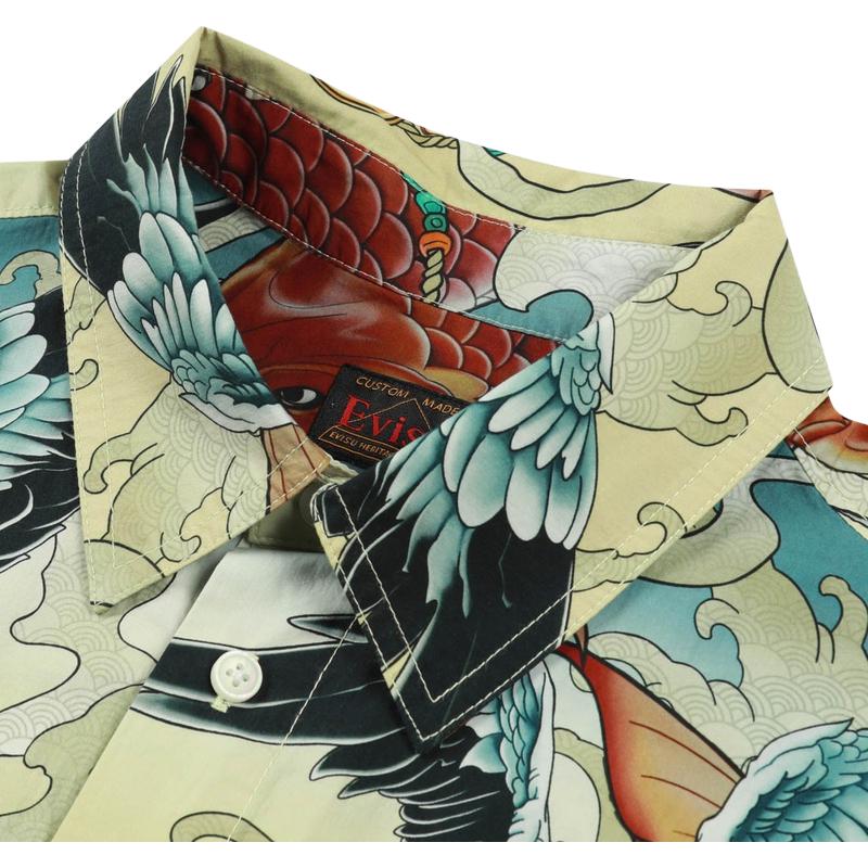 Evisu Colorful Seagull And Koi Print Oversized Short Sleeve Shirt Men shirts 2ESHTM4SS7020LFCT