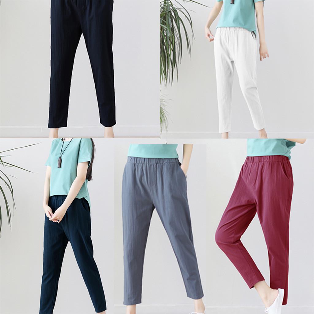 Buy Women Casual Solid Trousers Pants Trousers Ladies Loose Pants at