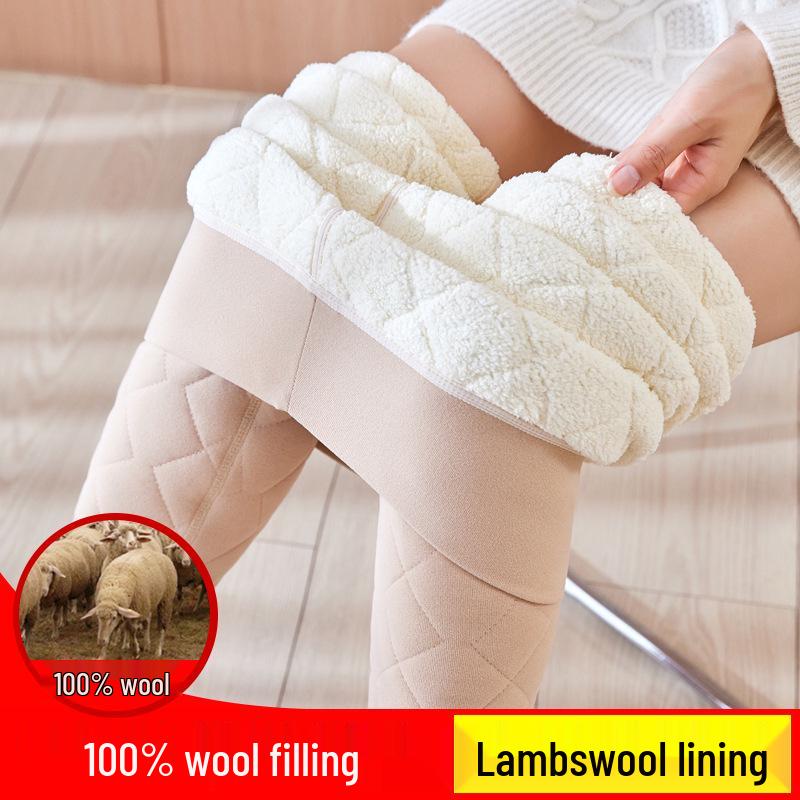 Damen-Winterhose mit hoher Taille, 100 % Wollfüllung - Extra dick, Baumwolle mit Samtfutter für Kälteschutz
