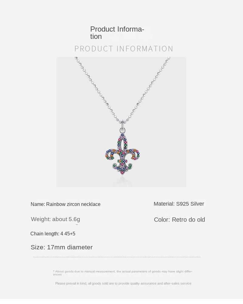 S925 Sterling Silver Rainbow Zircon Necklace Female Elegant Fashion High Sense Versatile Iris Coat of Arms Sterling Silver Collarbone Necklace