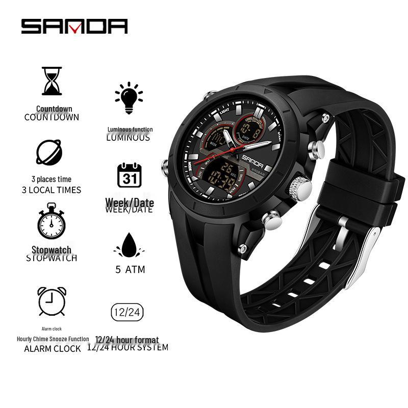 SANDA Dual Movement Luminous Alarm Wristwatch for Students