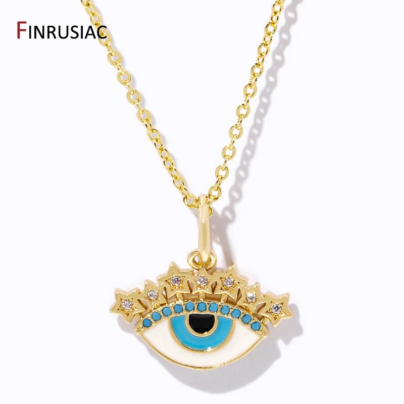 

BOHO Blue Evil Blue Eye Charm Necklace For Women 18K Gold Plated Brass Pendant Crystal Jewelry Clavicle Chain Choker Party Gift