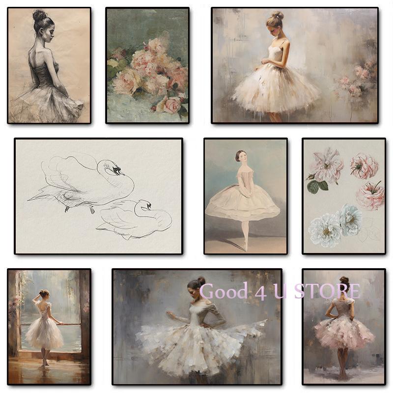 

Античный балетно-розовый граффити цветочный балетная девушка лебедь постер и принты холст живопись настенные картины комната для девочки домашний декор 21cm×30cm NoFrame