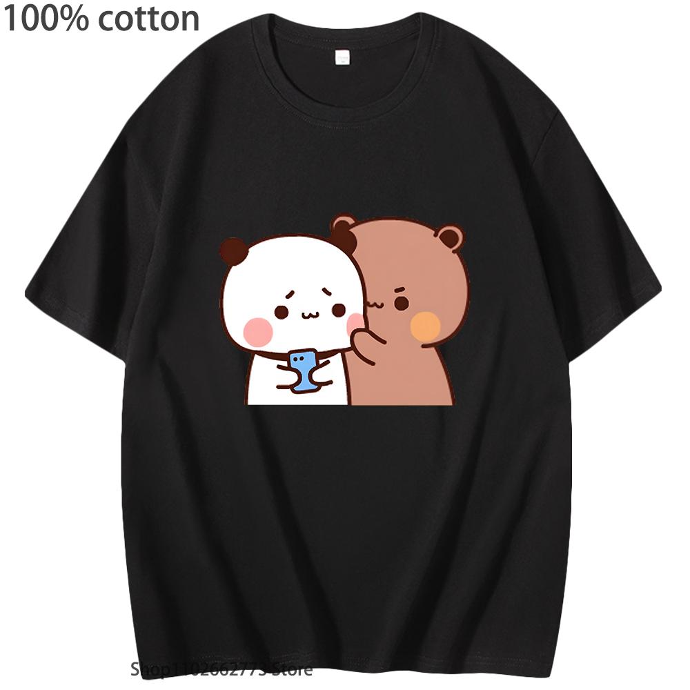 Roztomilý pár Dudu a Bubu se objímají Grafická trička Kawaii Medvídek Panda Tričko Roztomilá Vtipná Trička Dámské Pánské Bavlněné Oblečení