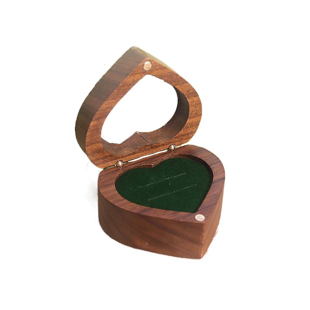 Transparent Cover Walnut Wood Rings Box 2 Slots Rings Bearer Box Simple Heart Rings Holder  Propose