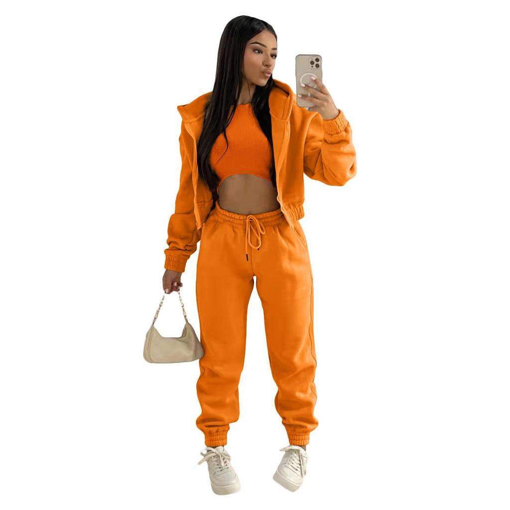 Women's Casual Tracksuit Autumn Winter Top Vest Pant Set Solid Color Zipper Plus Size Sexy Casual Loose Outfits for Women Outfit