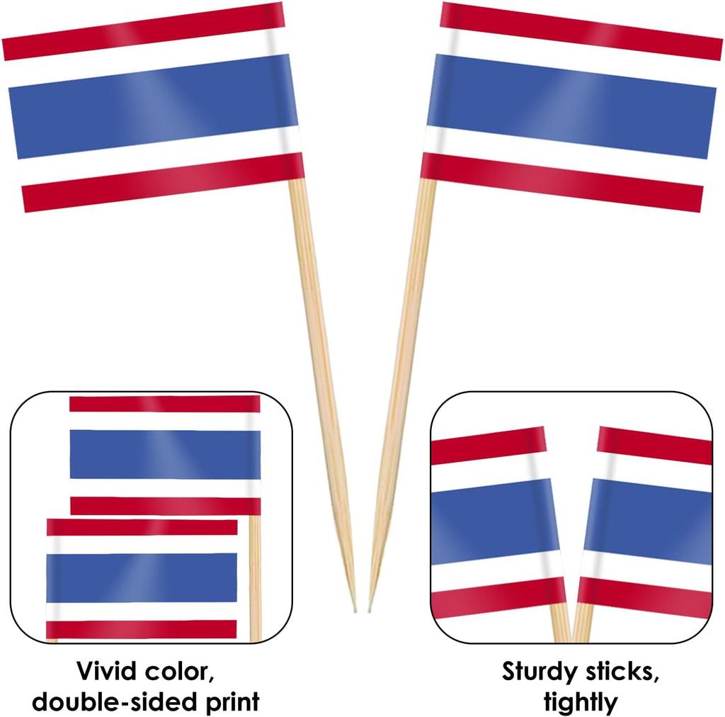 Thailand Toothpick Flags Picks, 100 Pcs Small Tiny Croatia Cupcake Toppers Stick Flags Double-sided for World Cup, National Day