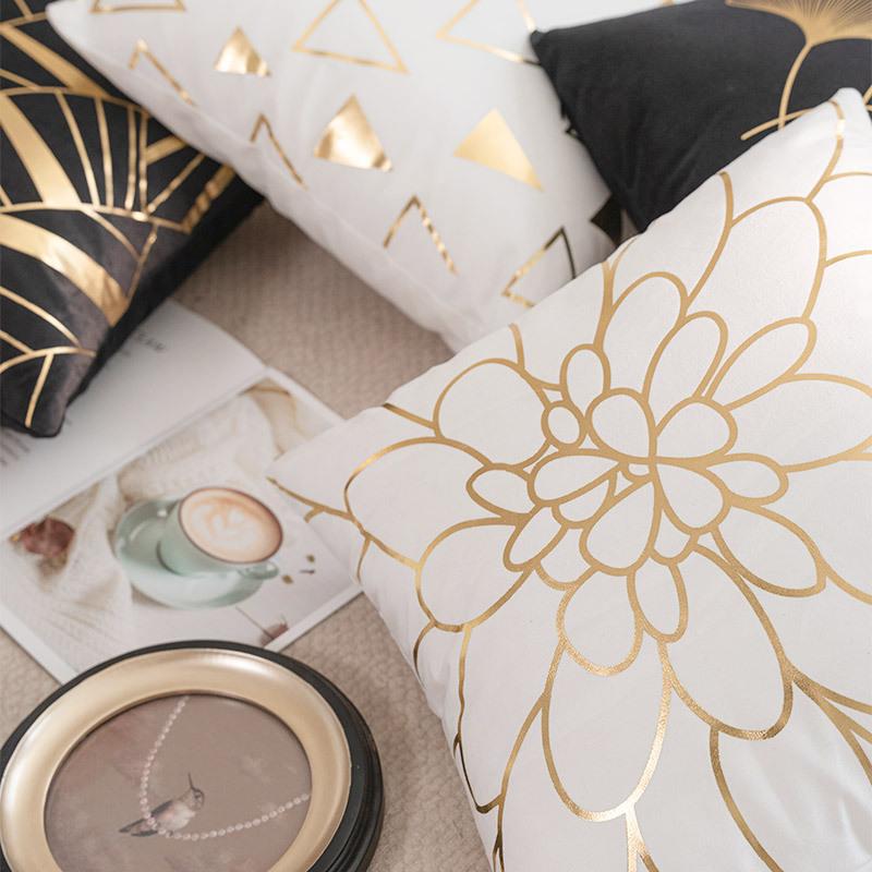 New Product Hot Stamping Sofa Pillow Cover Black and White Leaf Geometric Line Cushion Cover Living Room Bedroom Pillow