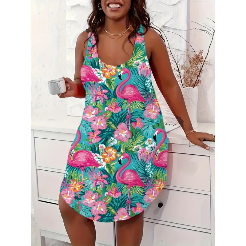 Sleeveless Jumpsuit Dress, Casual Tank Dress with Random Prints for Spring And Summer, Women'S Clothing.