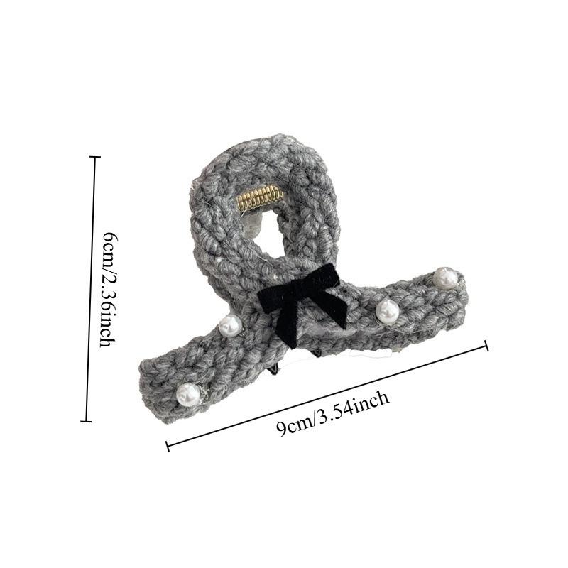 Elegante handgemachte Strickgarn-Bögen Haarklammern Damen Haarschmuck Koreanische mittelgroße Perlenspange Herbst Winter Kopfbedeckung