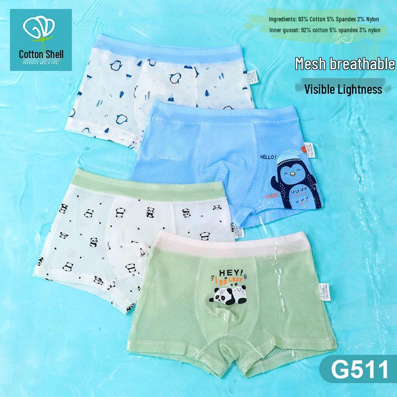 Summer Ice Silk Mesh Boys' Boxer Shorts - Cotton Blend for Babies & Kids