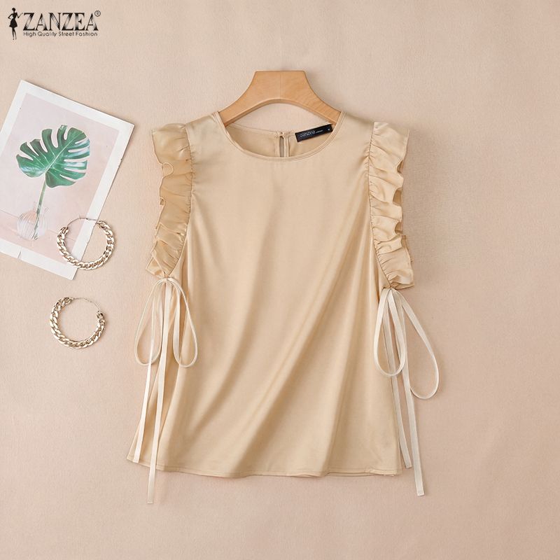 ZANZEA Canotte senza maniche casual da donna con scollo tondo tinta unita