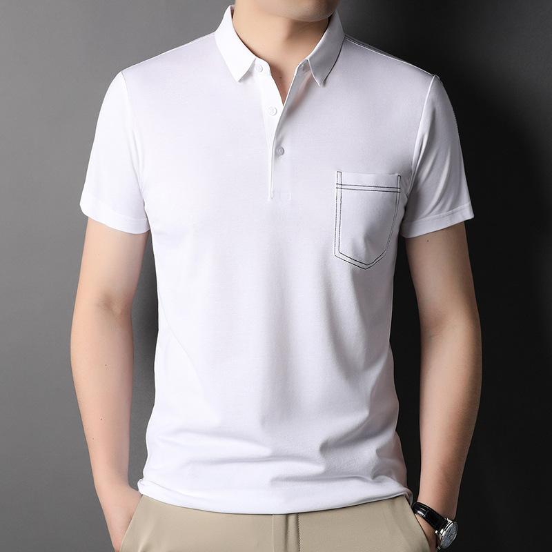 Polo Shirt Men'S Mulberry Silk Short-Sleeved T-Shirt Lapel Pocket Trendy Cool And Breathable Medium Bottoming Shirt