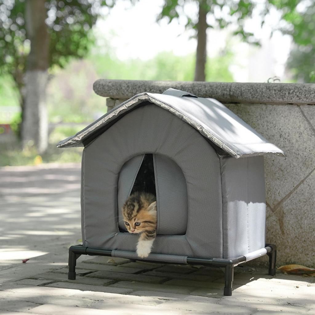 Căsuță de exterior pentru pisici, ridicată, caldă, adăpost protector, articole pentru animale de companie pentru iarnă, hambar, comunitate