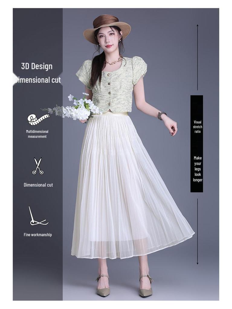 Reversible Pleated Mesh Patchwork Skirt - Spring/Summer 2026 Bean Pleats, Slimming Versatile Style