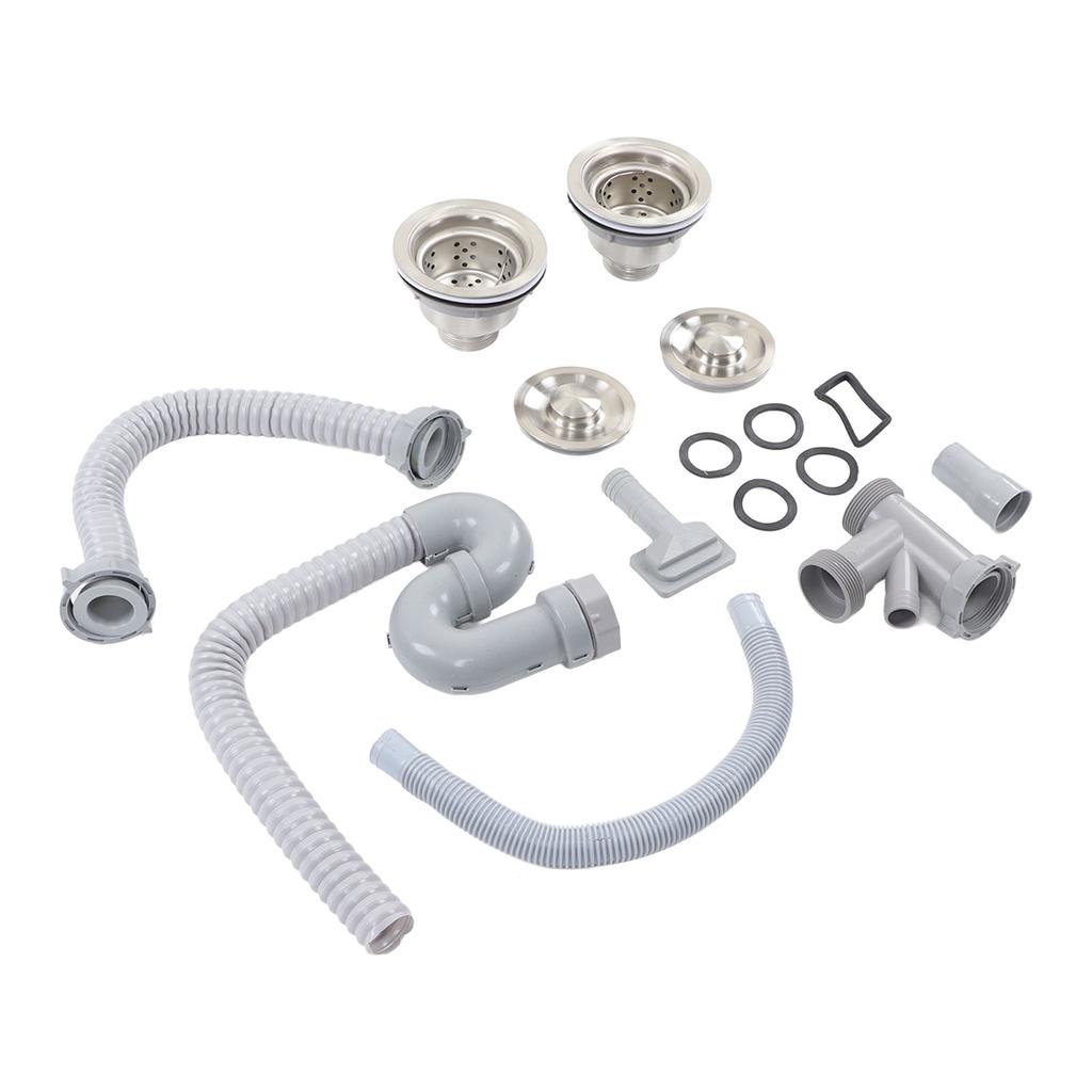 Sifon Chiuvetă Bucătărie Oțel Inoxidabil S Curgere în S cu Drenaj Dublu Set Țeavă Canalizare pentru Baie