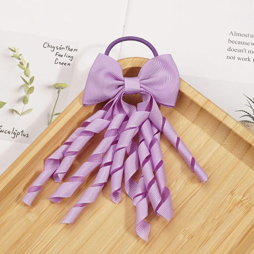 

Curly Hair Ties with Bows Grosgrain Ribbon Fashion Elastic Hair Bands for Baby Girls фиолетовый
