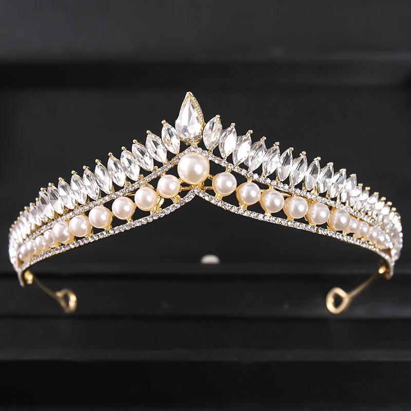 Goldfarbene Luxus-Kristall-Hochzeitstiara und Kronen Party Strass Abschlussball Braut Diadem Krone Tiara für Damen Braut Haarschmuck