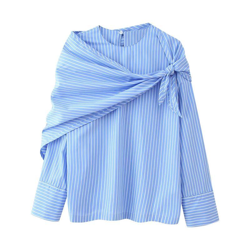 

Kaslead New Women clothes Western Style Fashion Stripe Multi-Purpose Scarf Shirts 8854889 058 Blue L