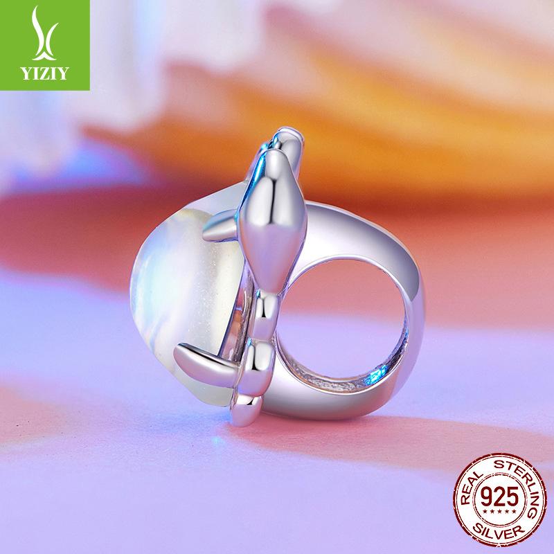 Colorful Crab Diy Beaded Accessories, Exquisite Moonstone S925 Sterling Silver Beads Loose Beads