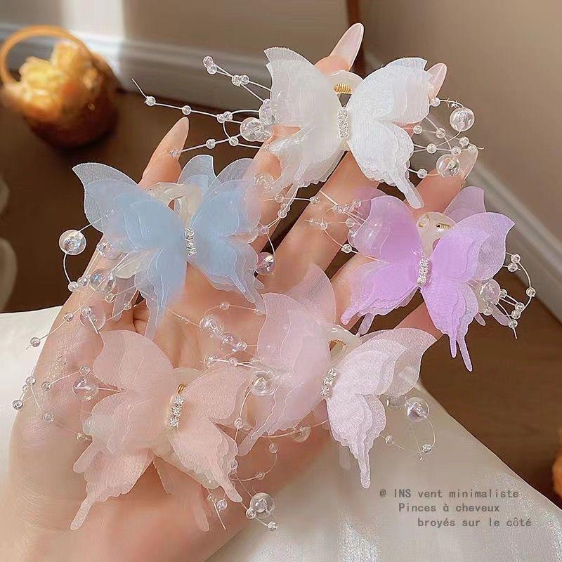 Organza Butterfly Claw Clips for Women Sparkly Beaded Hair Clamps,Prom Wedding Daily Hair Accessories Girl Hair Accessoires
