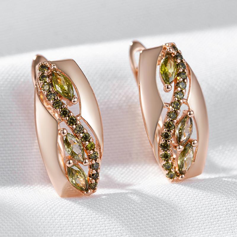 Unique  Rose Gold Color Drop Earrings For Women Fashion Olive Green Natural Zircon Accessories Vintage Daily Jewelry