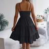 Women's Fashionable Solid Color Square Neck Sleeveless Camisole Layered Pleated Dress