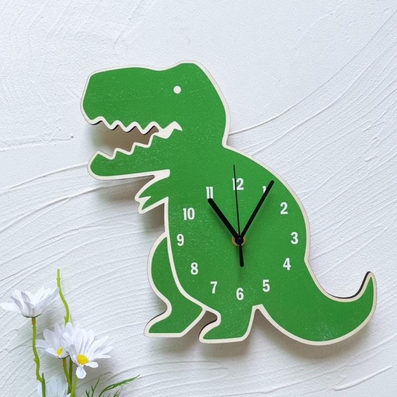 Jungenzimmer Wanduhr Cartoon Dinosaurier Uhr Kinder Schlafzimmer Dekorationen Holz Leise Stumme Uhr Geburtstagsgeschenk
