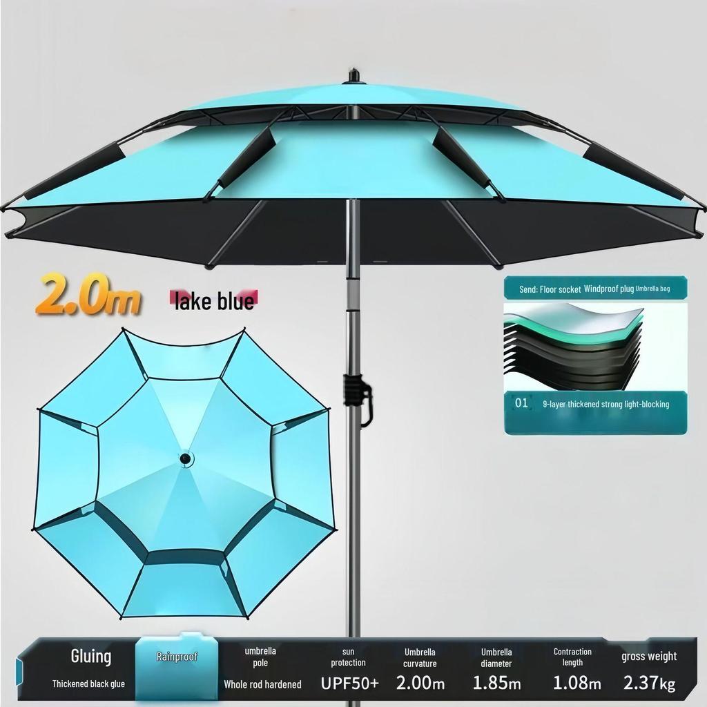A1R 2025 Double Layer Fishing Umbrella: Large, Black Glue, Sun Protection, Windproof, Rainproof, Folding Design