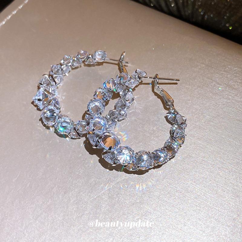 Silver Needle Zircon Crystal Round Earrings Personalized Fashion Exquisite Earrings Light Luxury High Sense Earrings Design Sense Niche
