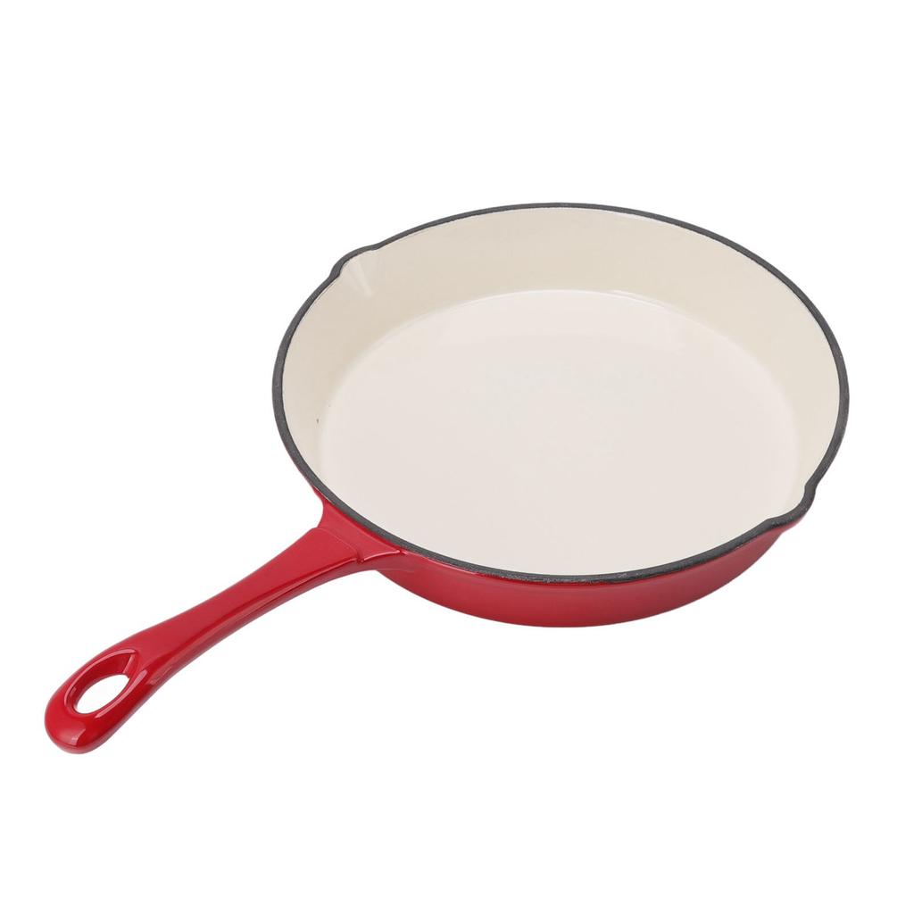 Emaillierte Gusseisenpfanne Einteiliger Langer Griff Rot 25cm Durchmesser Ergonomisches Design Küchenbratpfanne zum Kochen