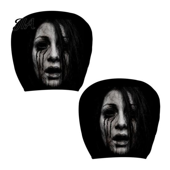 Anti-fouling Car Seat Protectors 2Pcs Ghost Face Headrest Covers, Halloween Horror Decorations, Easy Installation Sleeves Universal Fit Washable