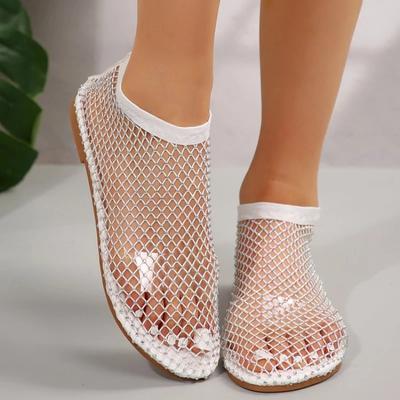 Crystal Loafers Woman Luxury Brand Designer Mesh Flats Casual Walking Shoes  New Summer Shallow Dress Cool Boots Sandals