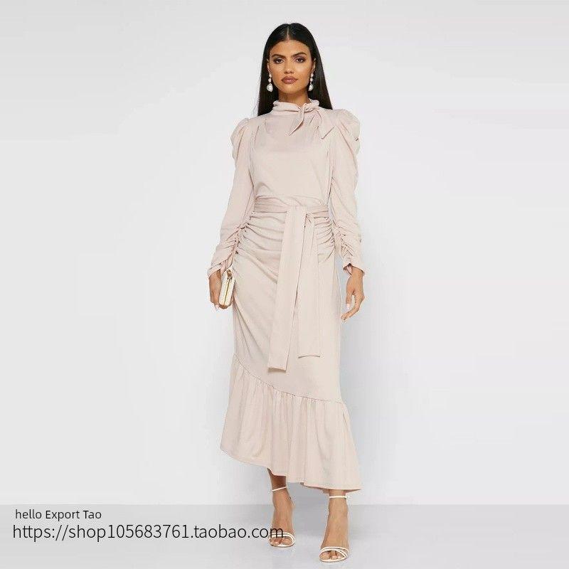 Fall New Style Ladies Fashion Folds Irregular Hem Dress