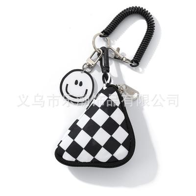 Chessboard Earphone Bag, Key Bag, Black and White Grid Mini Cute Pocket Triangular Change Bag, School Bag Pendant.