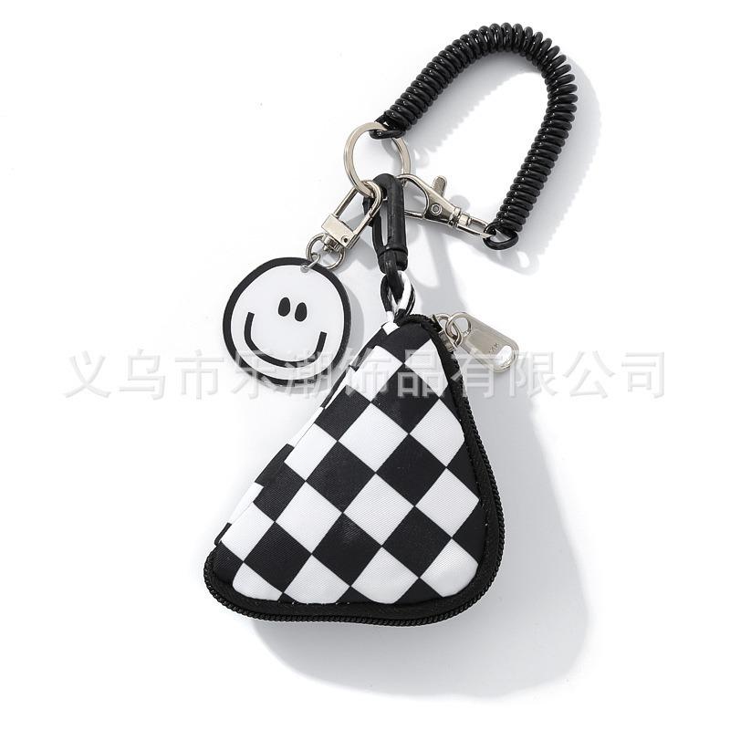 

Сумка для наушников в шахматную клетку, сумка для ключей, мини-симпатичный карманный треугольный кошелек для мелочи с черно-белой клеткой, подвеска для школьной сумки.