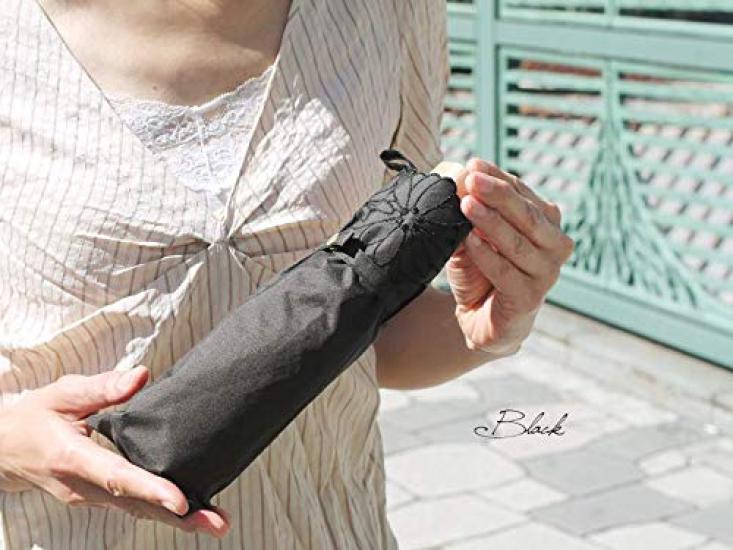 Nouvel Japonais Folding For Sunny or Rainy UV Flower Bowler Embroidery Parasol Parasol, Umbrella, Days, Protection, Women's (Black)