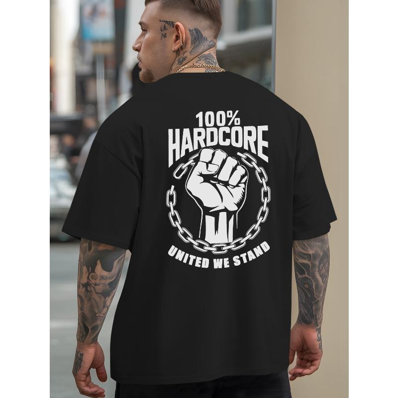 Men's Hardcore United We Stand T-Shirt, Breathable Summer Streetwear Tee with Unity Bond Chains Design, Casual Short Sleeve Shirt