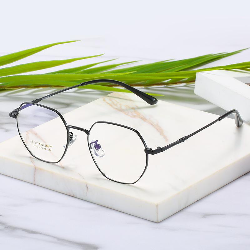 Unisex Polygonal Titanium Eyeglass Frame for High Prescription Myopia with Anti-Blue Light (Model 2275)