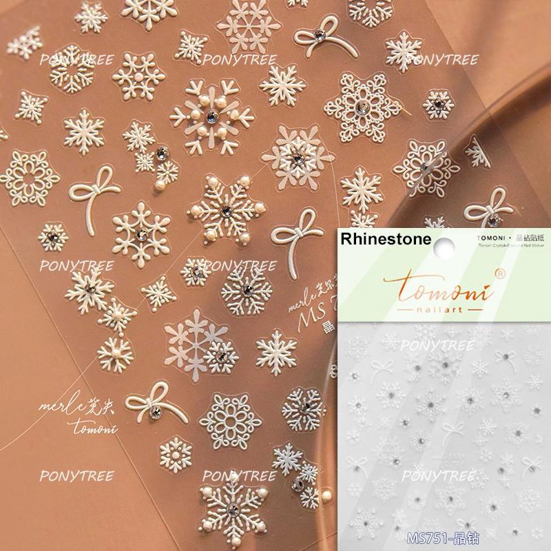 Silver White Snowflake Rhinestone Star Love Lace Winter Chic Snow Shiny Chic Delicate 5D Nail Art Stickers Manicure Decals