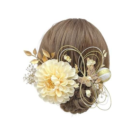 JZOON Hair Accessories for Coming-of-Age Ceremony, Graduation, Kimono, Wedding Photos - Dried Flower Dahlia, Baby's Breath, Mizuhiki, Wadamama,