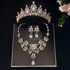 New Bridal Tiara Crown Three Piece Set  Wedding Necklace Earrings  Rhinestone Set European and American Wedding Accessories